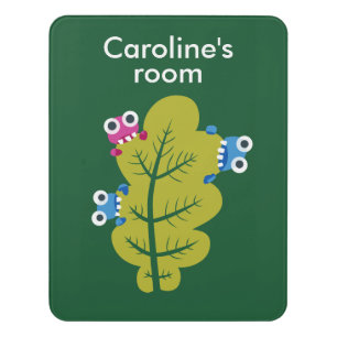 Green Leaf Eaters Cute Cartoon Bugs Kids Door Sign