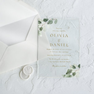Green Leaf Elegance Modern Wedding Acrylic Invitations