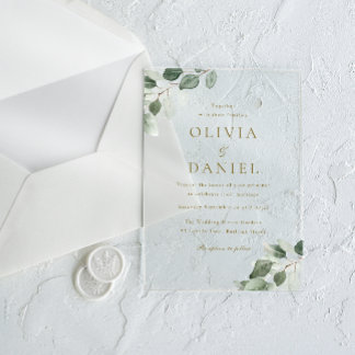 Green Leaf Elegance Modern Wedding Acrylic Invitations