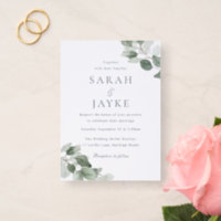 Green Leaf Elegance Wedding Letterpress Invitation