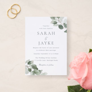 Green Leaf Elegance Wedding Letterpress Invitation