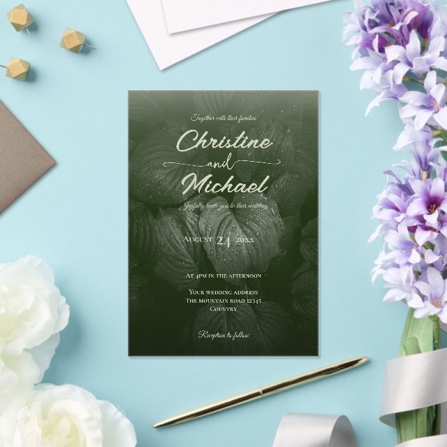 Green leaf elegant greenery spring wedding acrylic invitations (Insitu (Wedding))
