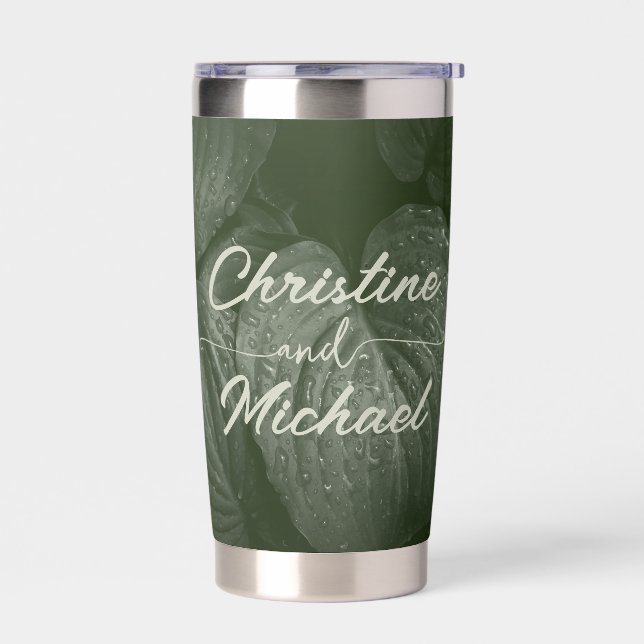 Green leaf elegant greenery spring wedding insulated tumbler (Left)