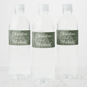 Green leaf elegant greenery spring wedding water bottle label