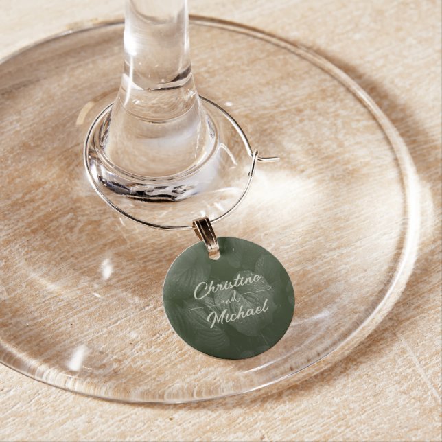 Green leaf elegant greenery spring wedding wine charm (In Situ)