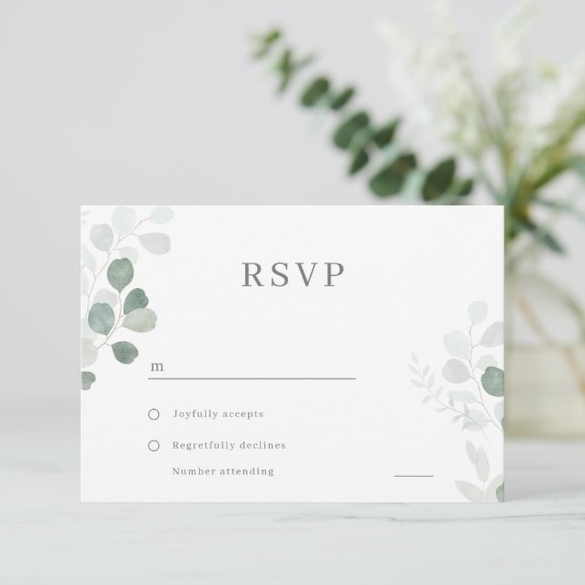  Green Leaf Elegant Wedding RSVP Card (Standing Front)