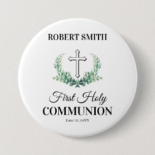 Green leaf first communion  button