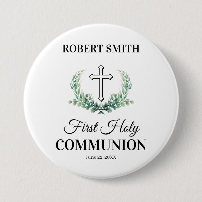 Green leaf first communion  button (Front)