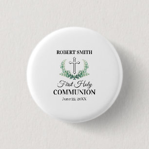 Green leaf first communion  button