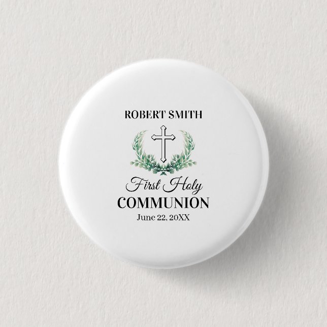 Green leaf first communion  button (Front)