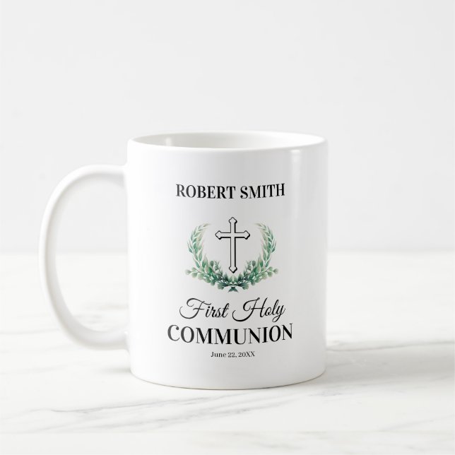 Green leaf first communion  coffee mug (Left)