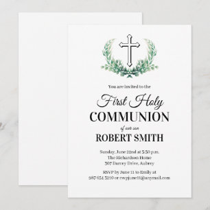 Green leaf first communion  invitation