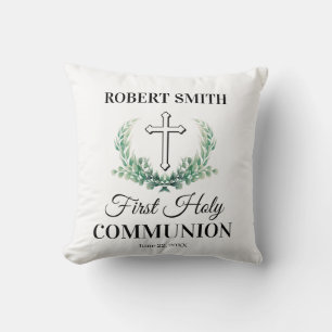 Green leaf first communion  throw pillow