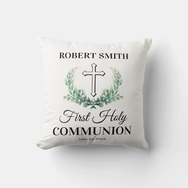Green leaf first communion  throw pillow (Front)