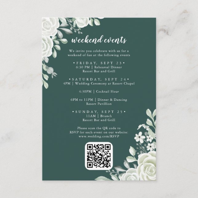 Green Leaf Flora Weekend Events Enclosure Card (Front)
