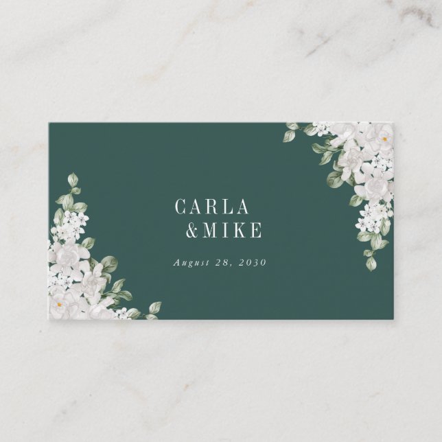 Green Leaf Floral Flat Wedding Place Card (Front)