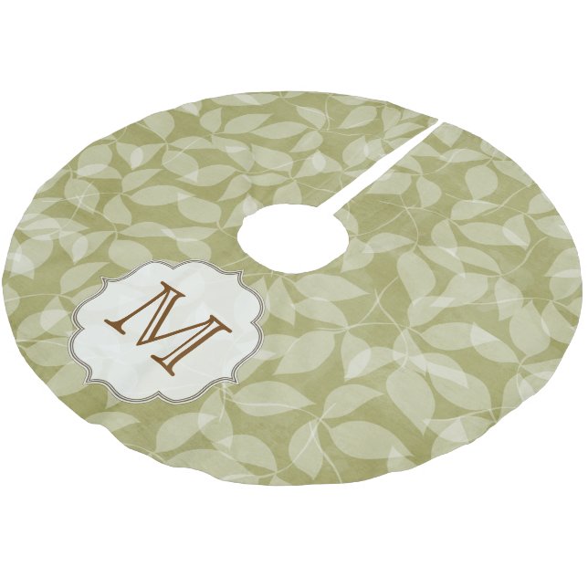 Green Leaf Floral Foli Monogram Initial Tree Skirt (Angled)