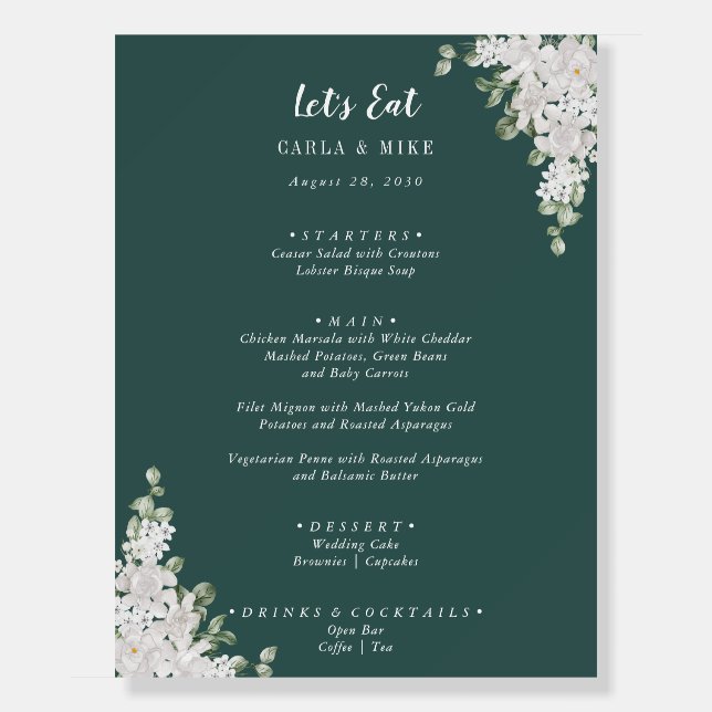 Green Leaf Floral Let's Eat Wedding Menu Foam Board (Front)