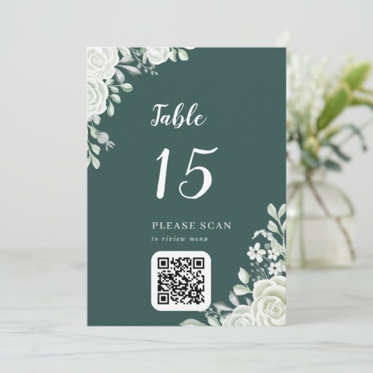  Green Leaf Floral QR Code Table Number (Standing Front)