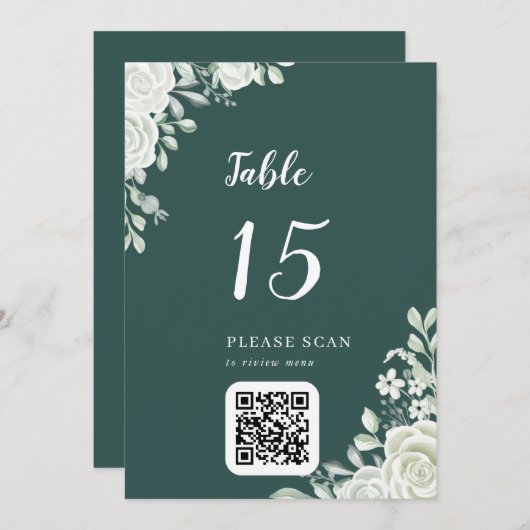  Green Leaf Floral QR Code Table Number (Front/Back)