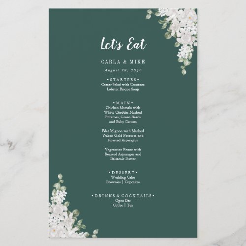 Green Leaf Floral Thank You and Wedding Menu Flyer
