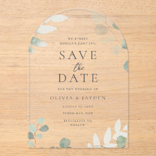 Green Leaf Floral Wedding Acrylic Save The Date