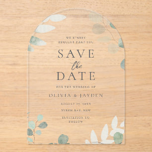 Green Leaf Floral Wedding Acrylic Save The Date Acrylic Invitations