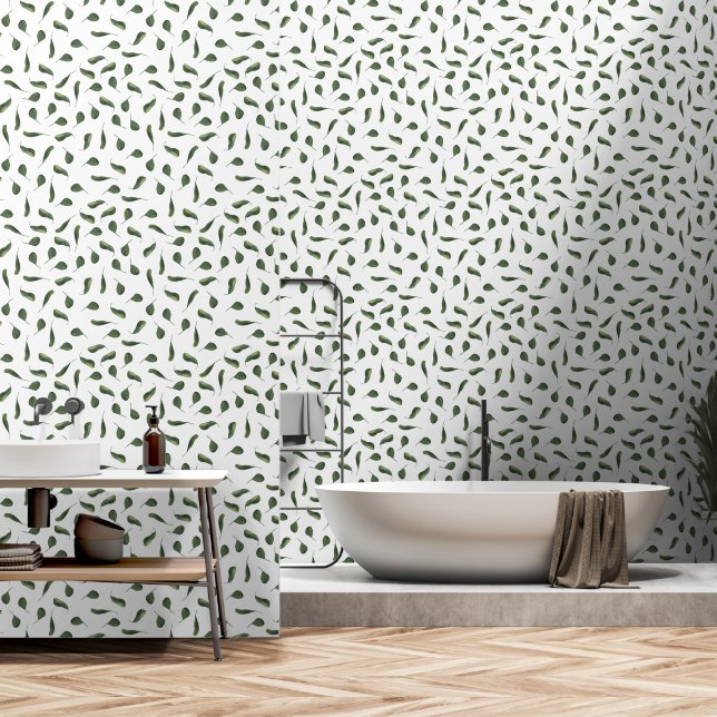 Green leaf foliage nature woodland outdoor pattern wallpaper  (Bathroom)