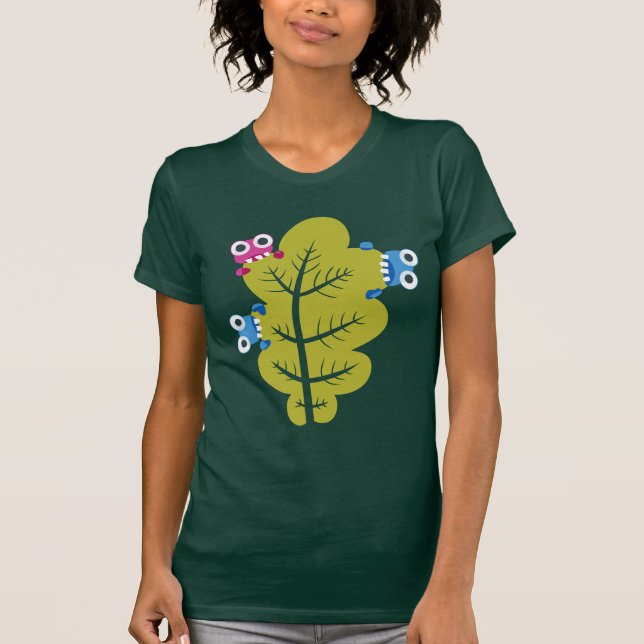 Green Leaf Funny Cartoon Bugs T-Shirt (Front)
