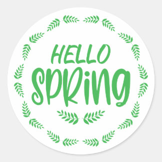 Green Leaf Hello Spring Classic Round Sticker