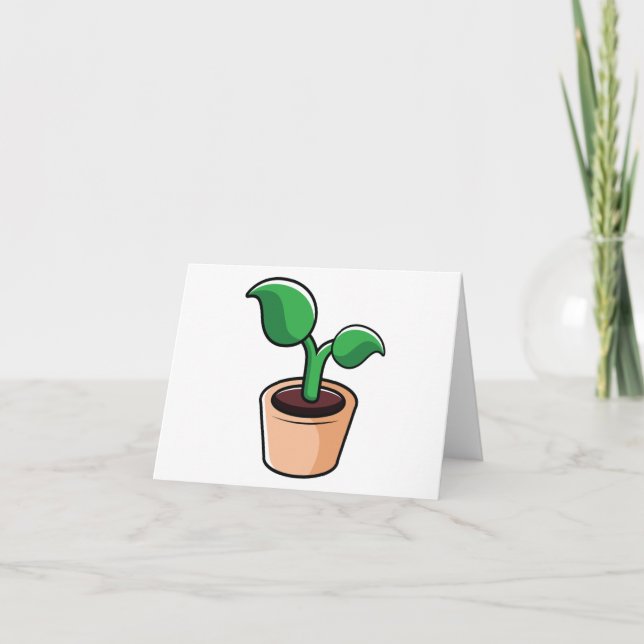 Green Leaf Houseplant Letterpress Thank You Card (Front)