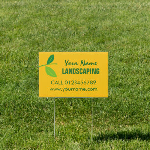 Green leaf landscaper business advertising lawn sign