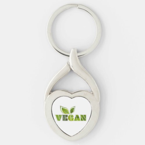 Green Leaf Lines Vegan Design Keychain