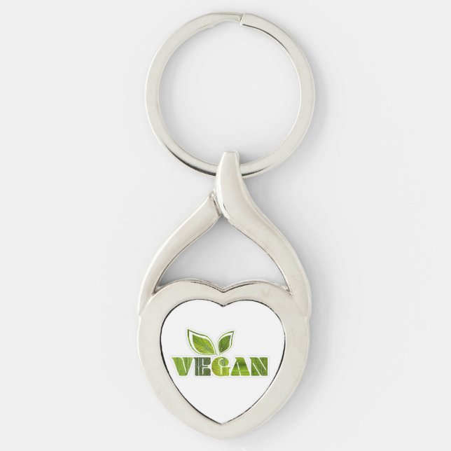 Green Leaf Lines Vegan Design Keychain (Front)