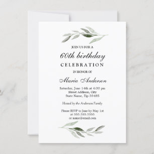Green Leaf Mens or Womans 60th Birthday Party Invitation
