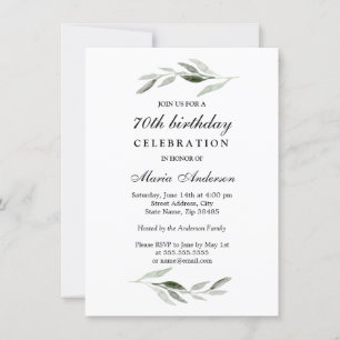 Green Leaf Mens or Womans 70th Birthday Party Invitation