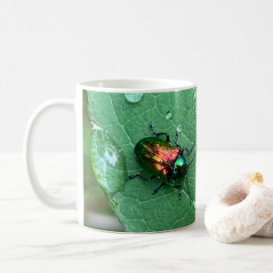 Green Leaf Metallic Chrysochus Beetle Coffee Mug