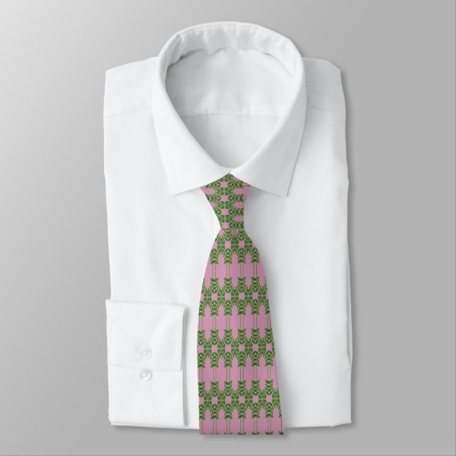 Green Leaf Mirror Pattern Neck Tie (Tied)