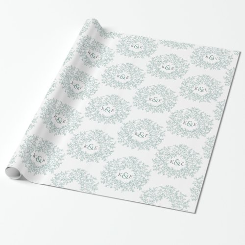 Green leaf monogram art drawing on white wrapping paper