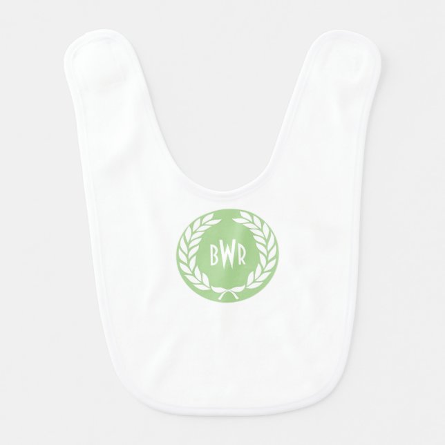 Green Leaf Monogram Baby Bib (Front)