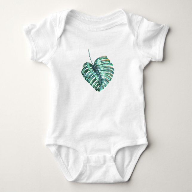Green leaf monstera palm tropical baby bodysuit (Front)