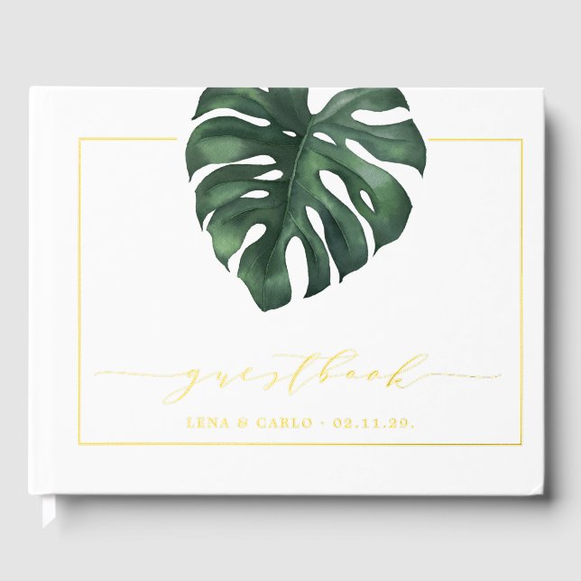 Green Leaf Monstera Wedding Guest Book (Front)