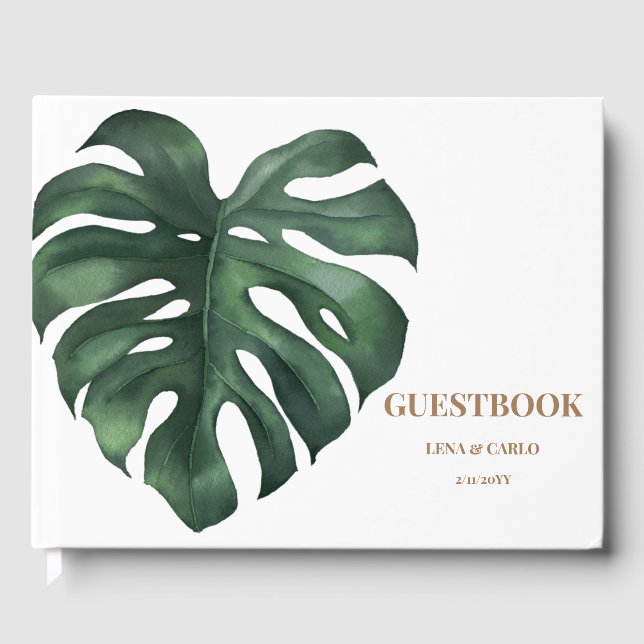 Green Leaf Monstera Wedding Guest Book (Front)