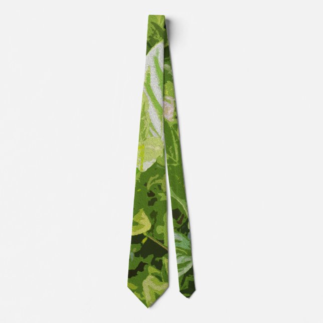 Green Leaf Oil Painting, Neck Tie (Front)