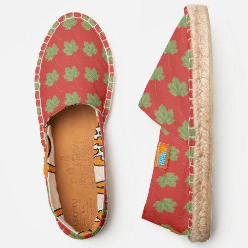 Green Leaf On Red Slip On Canvas Shoes Espadrilles