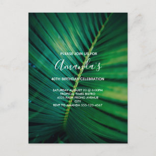 Green Leaf Palm Frond Closeup Photo Birthday Invitation Postcard