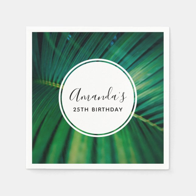 Green Leaf Palm Frond Tropical Nature Birthday Napkins (Front)