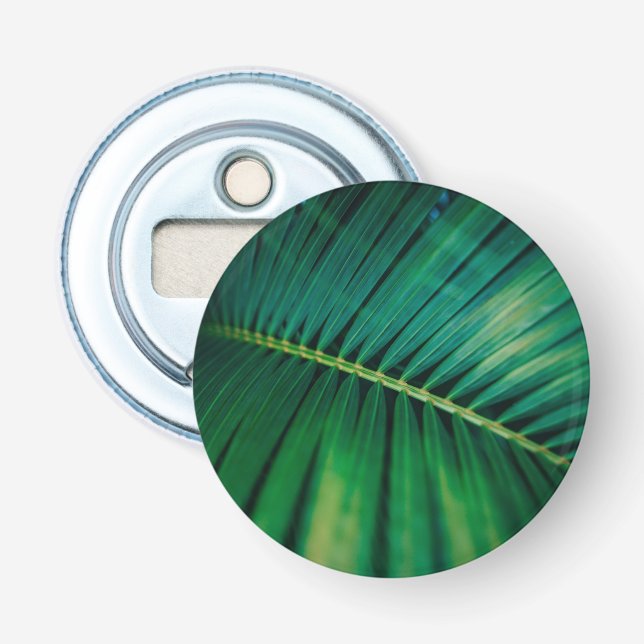 Green Leaf Palm Frond Tropical Nature Photo Bottle Opener (Front)