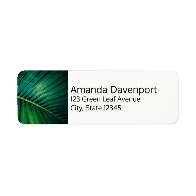 Green Leaf Palm Frond Tropical Nature Photo Label (Front)