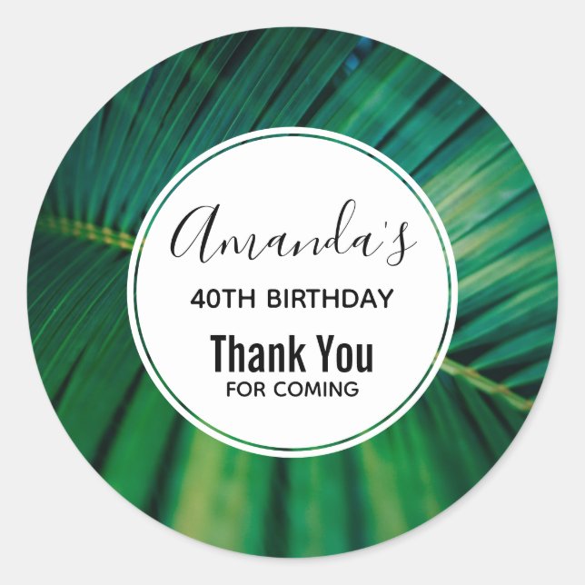 Green Leaf Palm Frond Tropical Nature Photo Party Classic Round Sticker (Front)